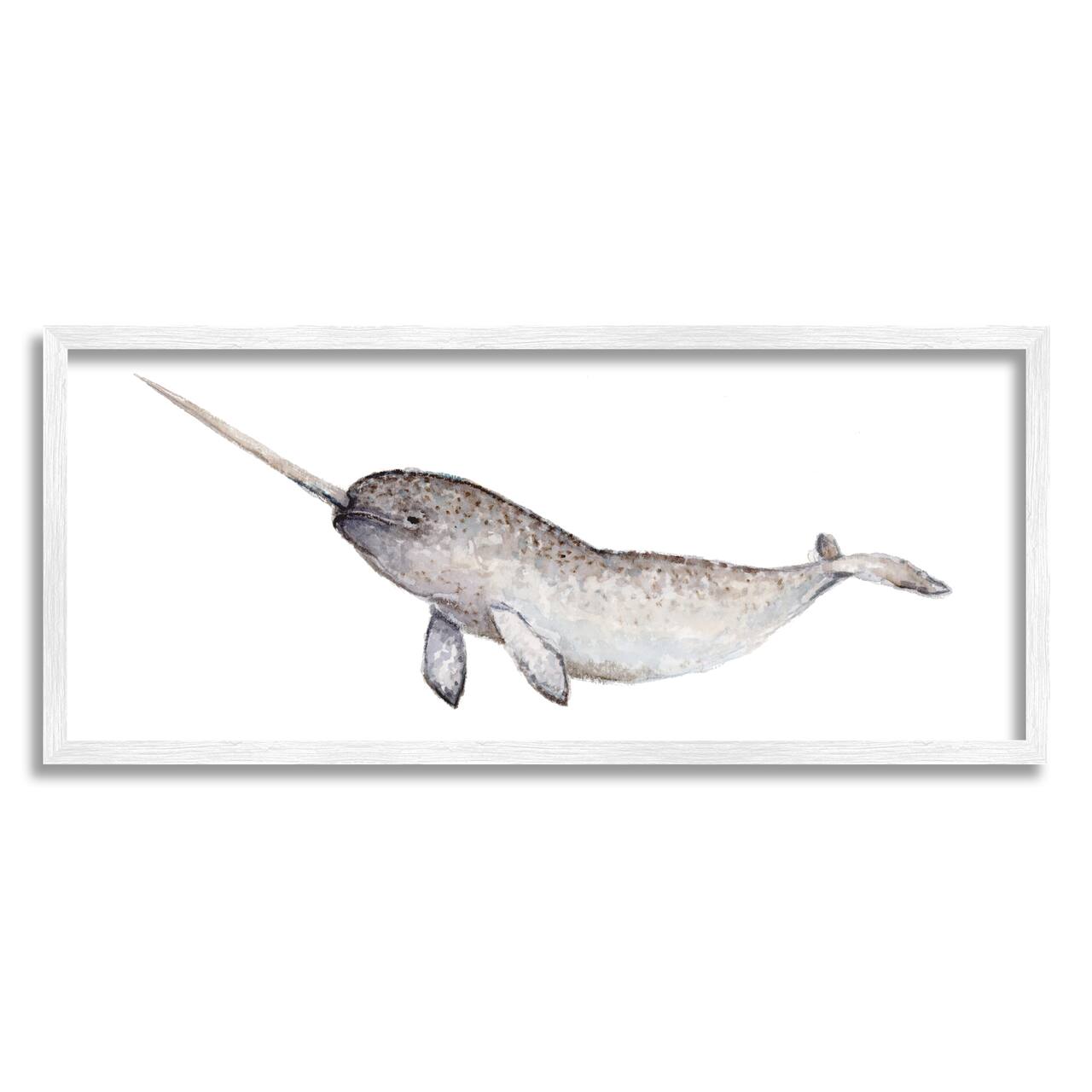 Stupell Industries Baby Narwhal Watercolor Painting Children's Nursery Aquatic Animal Framed Wall Art